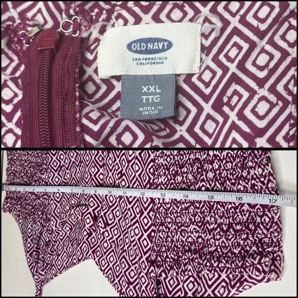 Old Navy Purple White Sleeveless Geometric Print Smocked Stretch Dress Size XXL - Picture 6 of 7